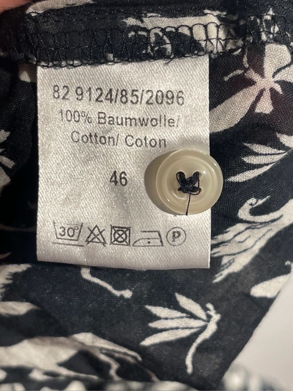 B.S Frankonia Black Sheer Cotton Button-Up Shirt Blouse with White Animal Print - Picture 8 of 11